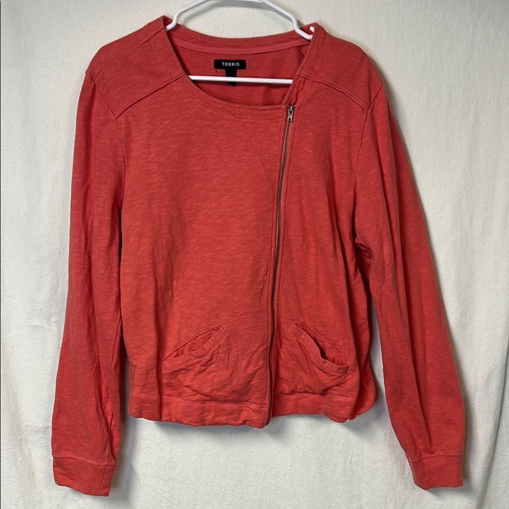 Torrid  Asymmetrical Zip Jacket Size XL Springy Peach Color